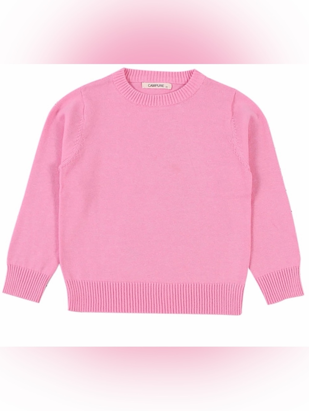 Girls Pink Crewneck Sweater, 100% Cotton